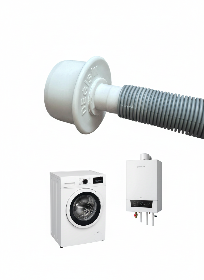 Kombi ve Tekli Çamaşır Makinası Adaptörü - 50mm Çıkışlı, Patentli
