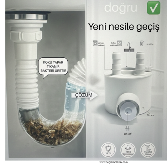 Akıllı Mutfak Sifonu - Çoklu Bağlantı, %100 Koku Yapmaz, Mekanik Sistem