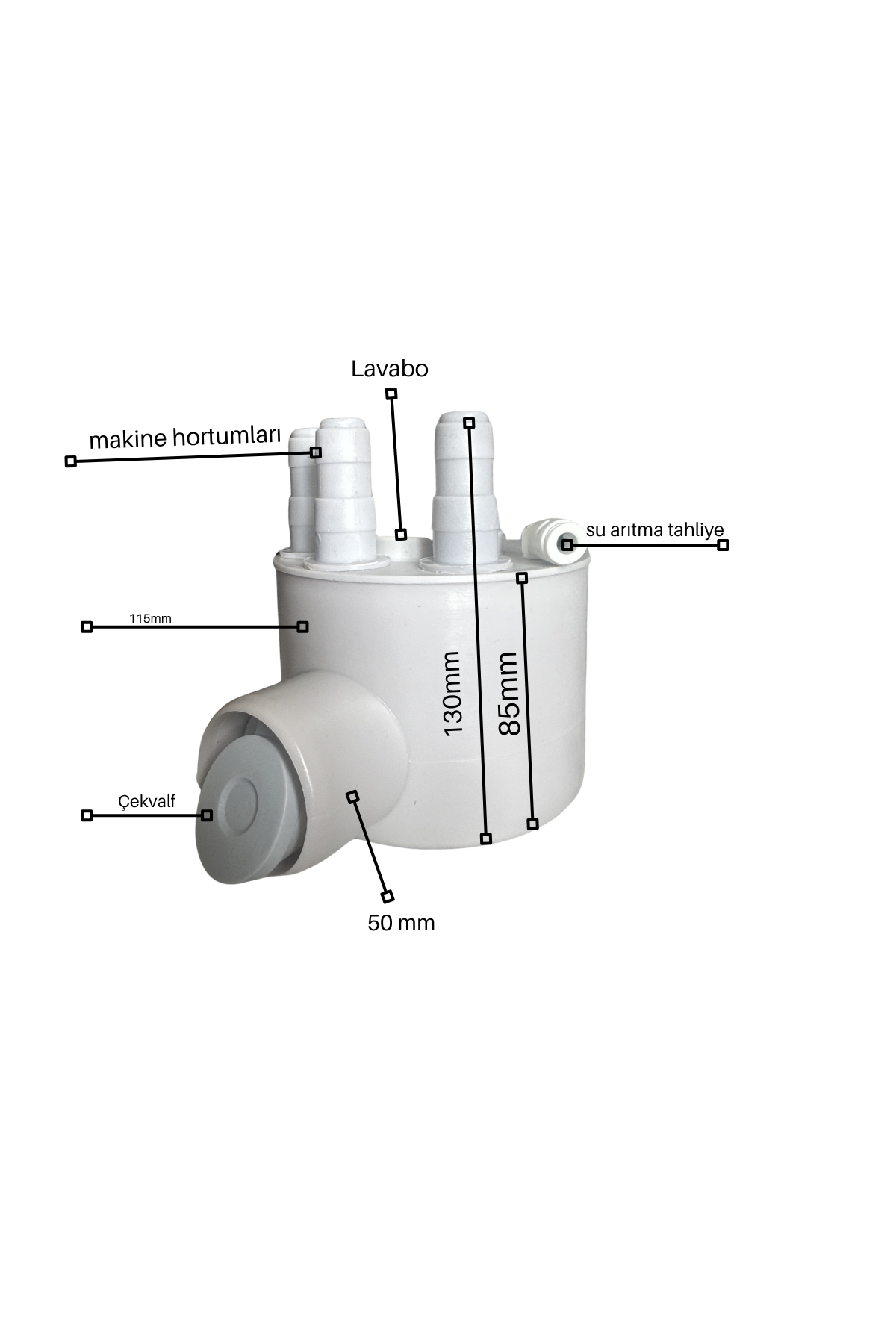 Mutfak Sifonu – 3 Makine Girişli + Lavabo + Su Arıtma Bağlantılı
